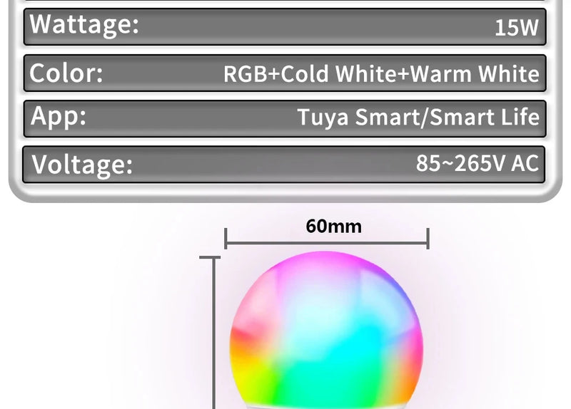 E27 led lâmpada inteligente rgb tuya lâmpada bluetooth app controle ampola regulável lâmpada led 15w casa quarto festa de natal decoração