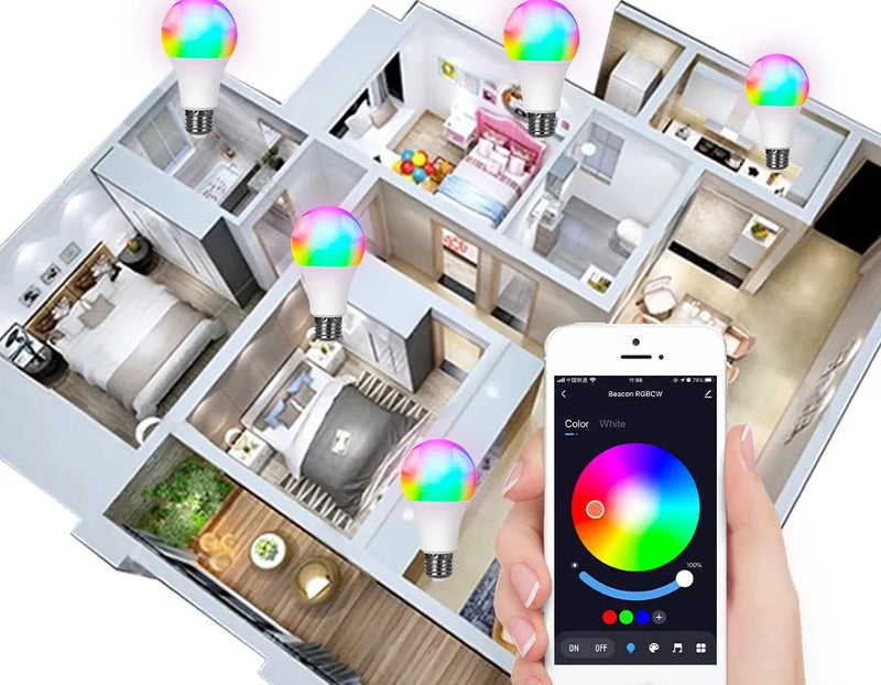 E27 led lâmpada inteligente rgb tuya lâmpada bluetooth app controle ampola regulável lâmpada led 15w casa quarto festa de natal decoração