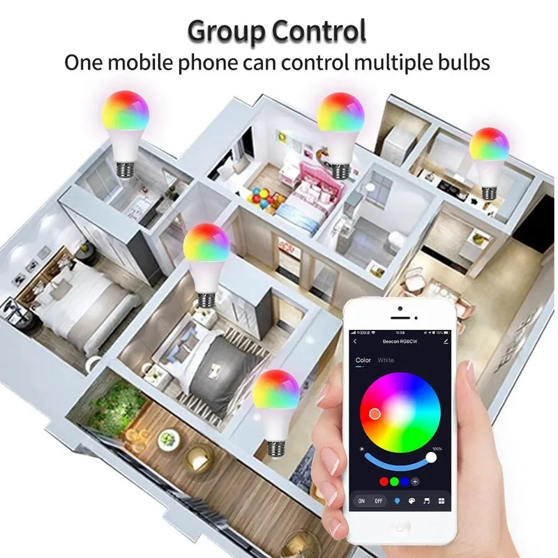 E27 led lâmpada inteligente rgb tuya lâmpada bluetooth app controle ampola regulável lâmpada led 15w casa quarto festa de natal decoração