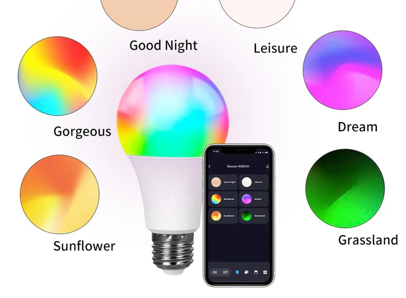 E27 led lâmpada inteligente rgb tuya lâmpada bluetooth app controle ampola regulável lâmpada led 15w casa quarto festa de natal decoração