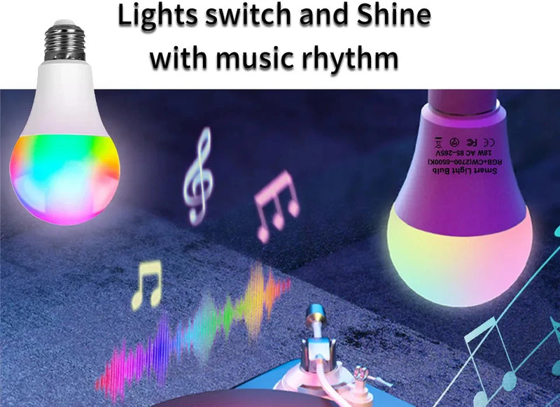 E27 led lâmpada inteligente rgb tuya lâmpada bluetooth app controle ampola regulável lâmpada led 15w casa quarto festa de natal decoração