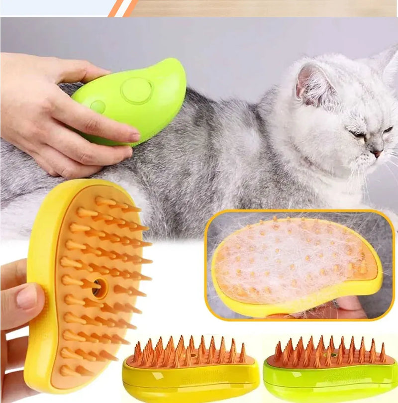 Escova a vapor para gato e cão, pulverizador elétrico para massagem, pet grooming ferramenta, 3 em 1 pente de massagem