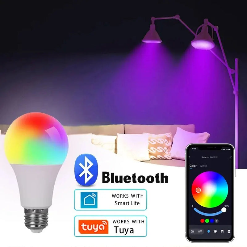 E27 led lâmpada inteligente rgb tuya lâmpada bluetooth app controle ampola regulável lâmpada led 15w casa quarto festa de natal decoração